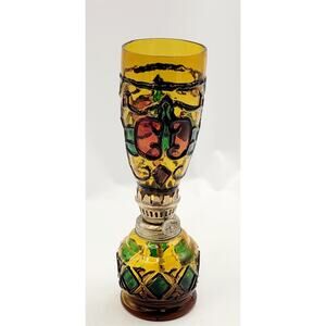 Vintage Sailboat Miniature Amber Stained Glass Oil Lamp Hong Kong 8.5" Tall